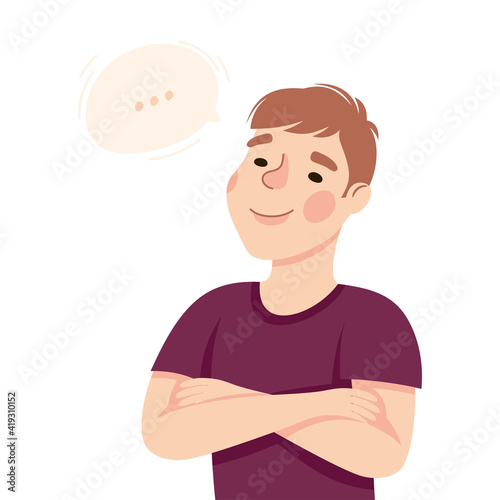 Young Man Solving Puzzle in His Head Thinking and Figuring Something out Half Length Vector Illustration