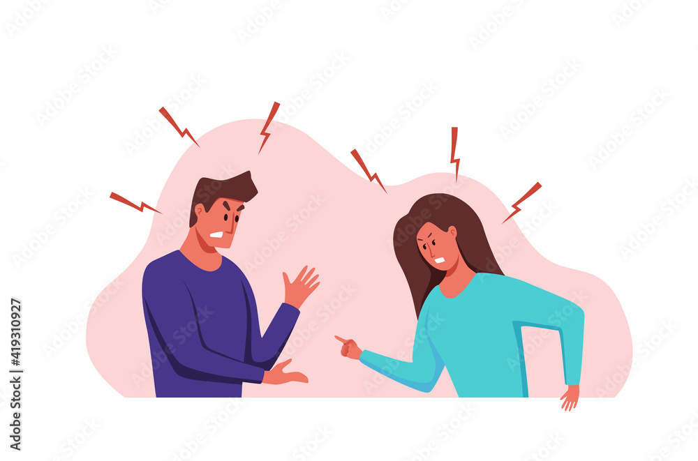 Angry, arguing couple of people shouting vector illustration. Angry, arguing couple of people shouting vector illustration.