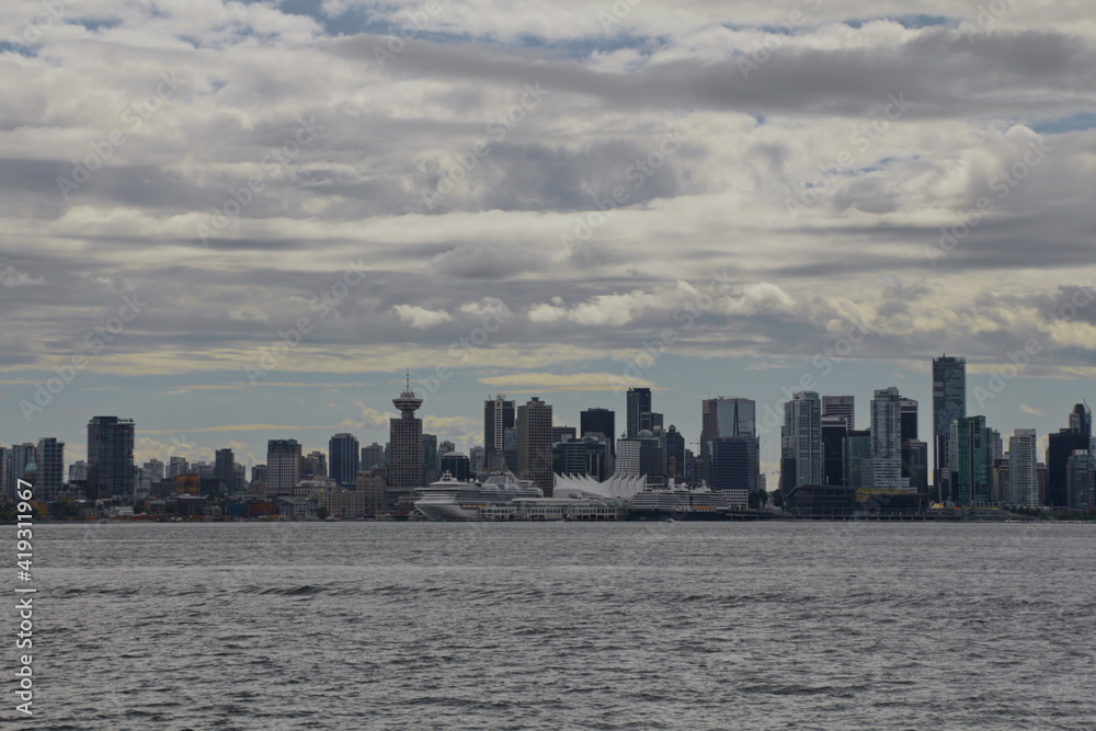 Vancouer Harbour, City skyline. Cloudy