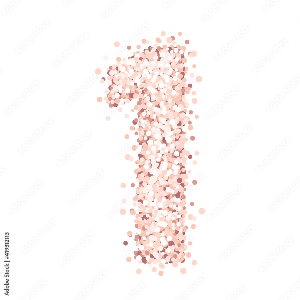 Beautiful number one of pink gold glitter isolated on a white