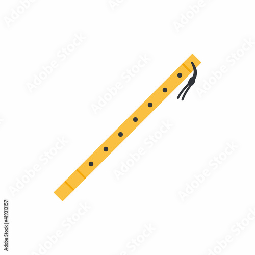 Wooden flute icon in cartoon style isolated on white background. Vintage classical musical instruments concept. Flat illustration of wooden flute vector icon for web design