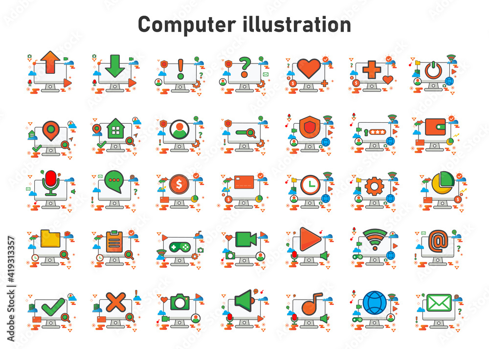 computer illustration. Flat vector illustration. can use for, icon design element,ui, web, mobile app. computer illustration. Flat vector illustration. can use for, icon design element,ui, web, mobile app.