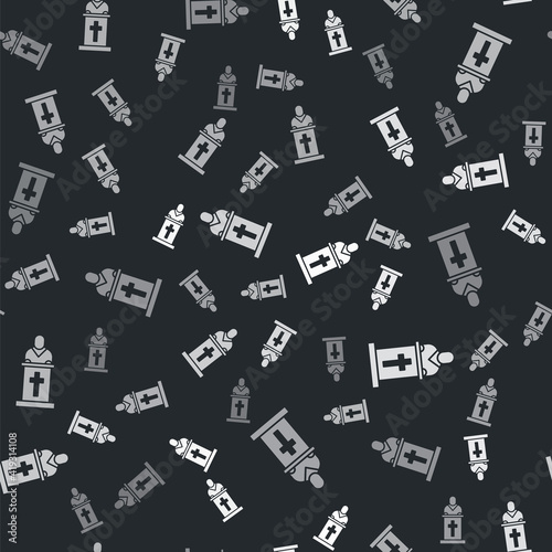 Grey Church pastor preaching icon isolated seamless pattern on black background. Vector Illustration.