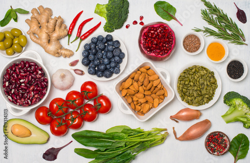 Healthy food on white background.