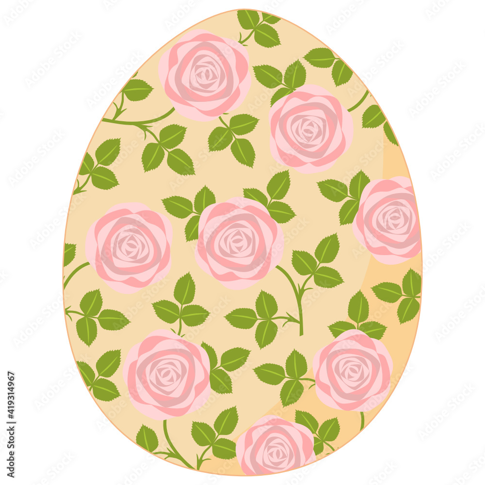 Easter egg with pink rose pattern. Flat design Easter egg with pink rose pattern. Flat design