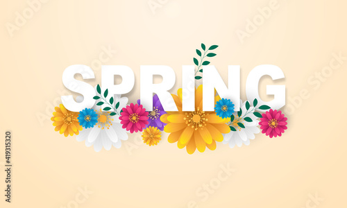 Design banner frame flower Spring sale background with beautiful. Vector illustration template banners.