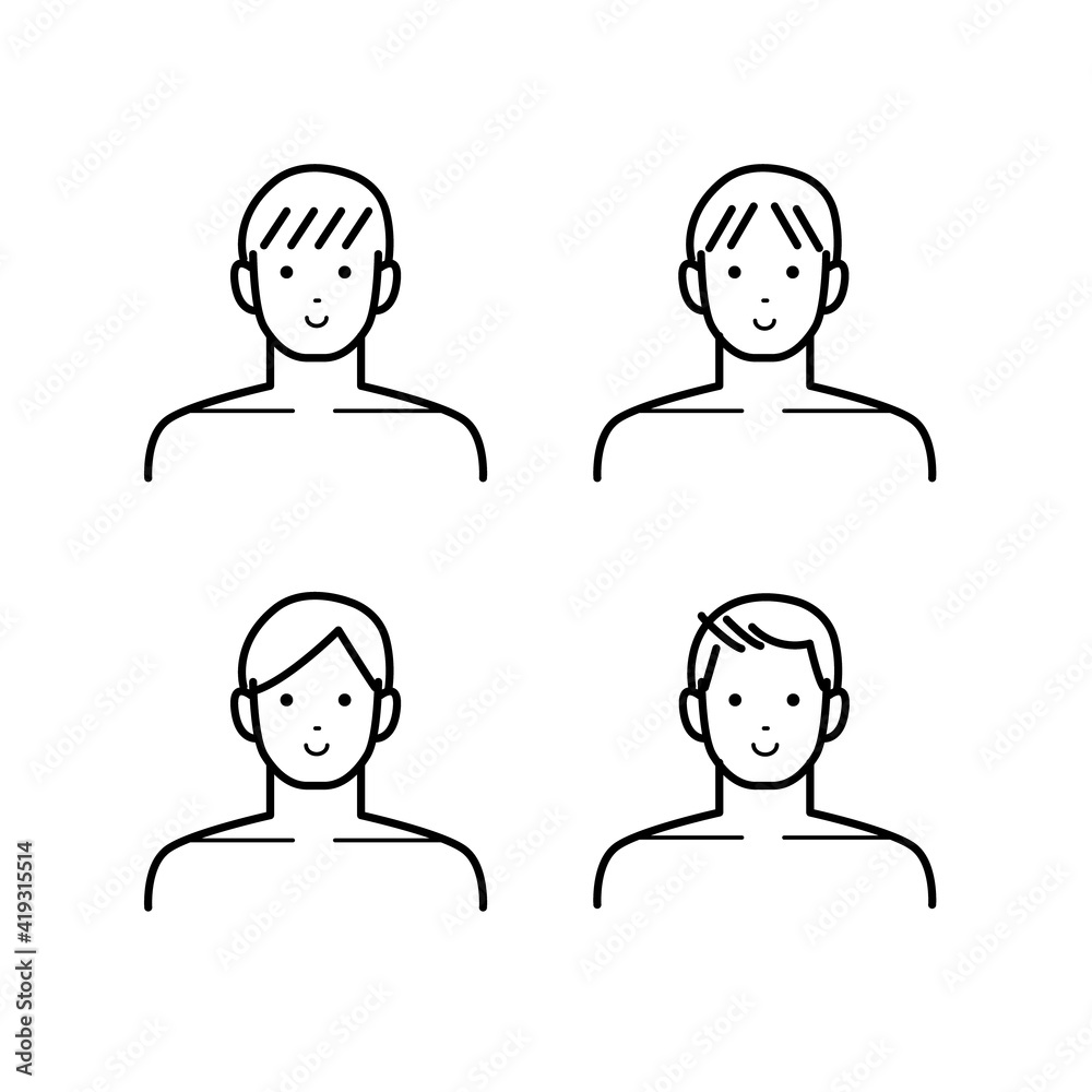 男性髪型4パターンイラスト素材