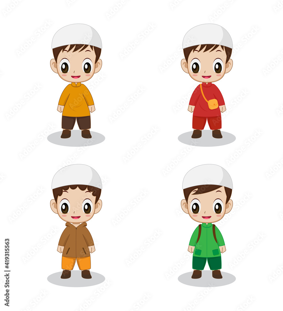 set of Cute boy Muslim character