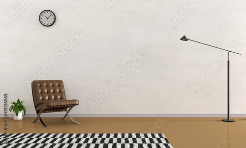 Room interior for living with free space and one chair, 3D rendering