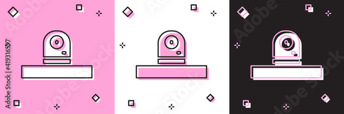 Set Security camera icon isolated on pink and white, black background. Vector.