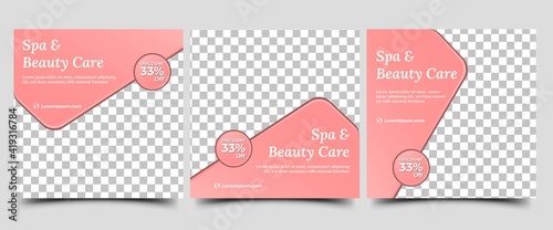 Spa, beauty, and massage social media post template set design. Flat design vector with a photo collage. Suitable for social media, banner, and web internet ads.