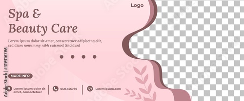 Spa and beauty care banner design template. Abstract modern banner template with a pink background color. Vector design with photo collage.