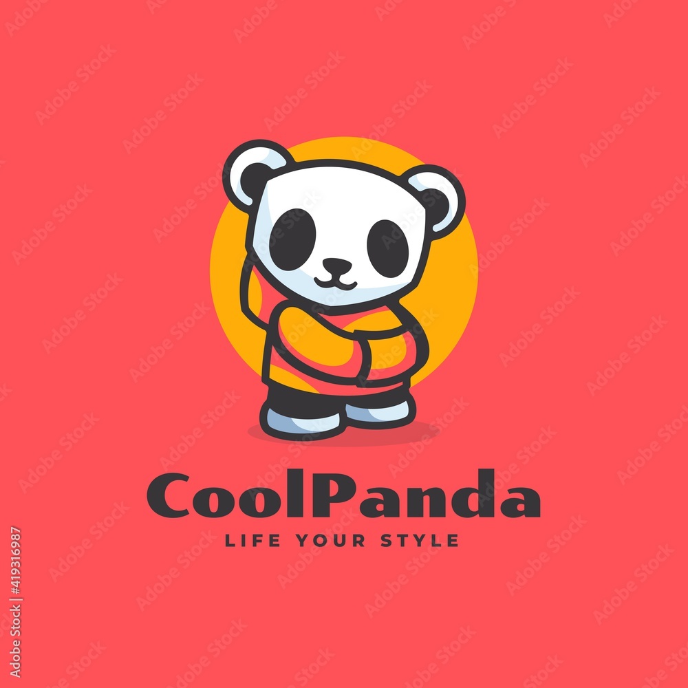 Naklejka premium Vector Logo Illustration Cool Panda Simple Mascot Style.