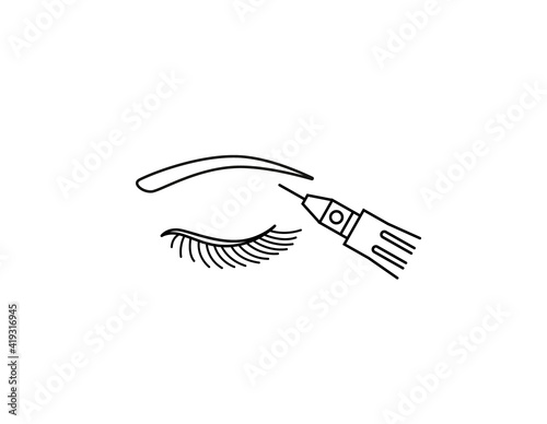 Eyebrow care thin line icon. Elements of beauty and cosmetics illustration. Micro blading eyebrows, tattoo pen.