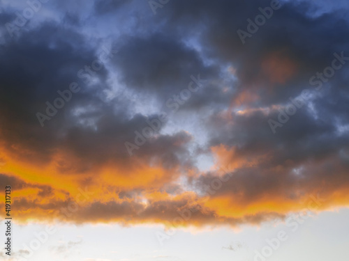 Spectacular sun set sky. Rich blue and red tones. Nature background