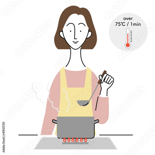 食中毒予防のために加熱調理をする女性