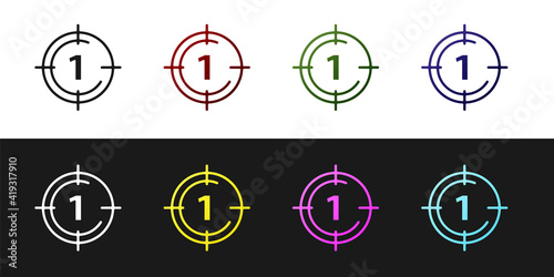 Set Old film movie countdown frame icon isolated on black and white background. Vintage retro cinema timer count. Vector.