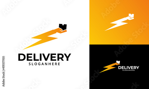 Fast Delivery  Logo designs Template. Illustration vector graphic of  thunder  with box  logo design concept. Perfect for Delivery service, Delivery express logo design.  