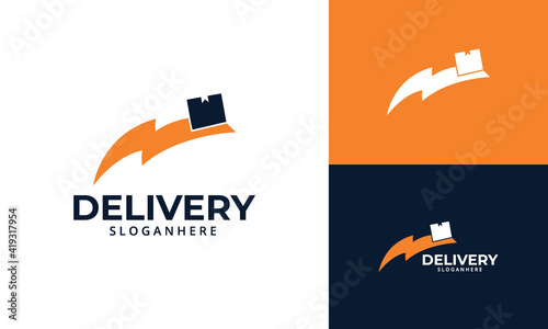 Fast Delivery  Logo designs Template. Illustration vector graphic of  thunder  with box  logo design concept. Perfect for Delivery service, Delivery express logo design.  