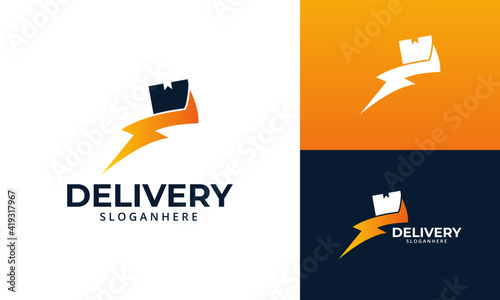Fast Delivery  Logo designs Template. Illustration vector graphic of  thunder  with box  logo design concept. Perfect for Delivery service, Delivery express logo design.  