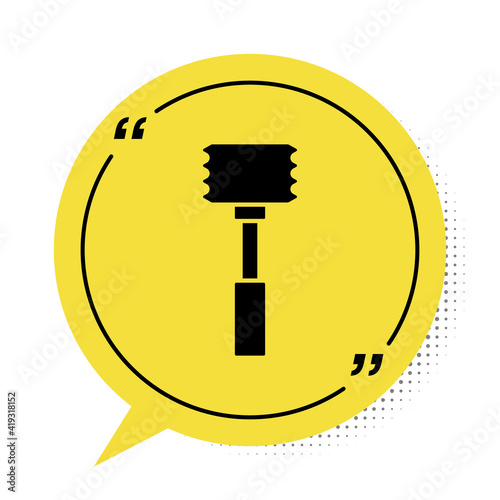 Black Kitchen hammer icon isolated on white background. Meat hammer. Yellow speech bubble symbol. Vector.
