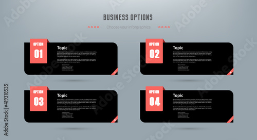 4 options Infographics design used for workflow layout diagram web design and Business concept with 3 options steps or processes.