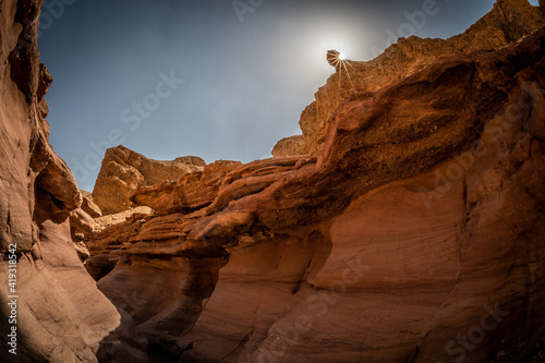 The Red Canyon- arid geological rocky Canyon landscape in direct sunlight- Southern Israel
