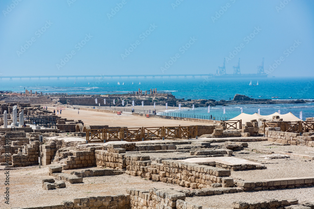 Caesarea National Park overview with the Mediterranean Sea in Israel