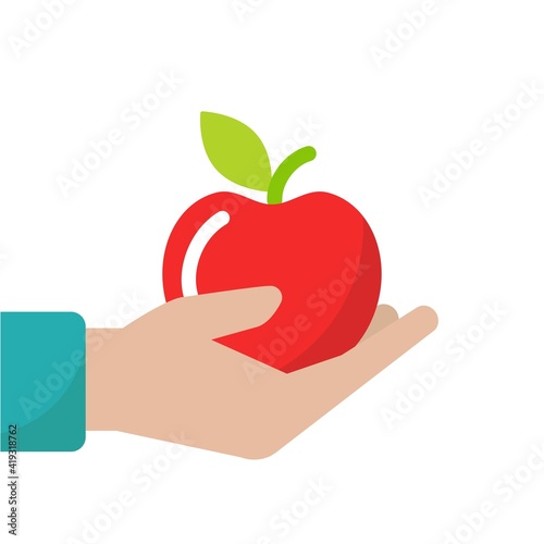 Hand holding red ripe apple. Fresh fruit in handful on white background.