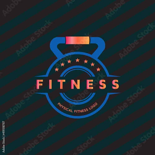 fitness training and nutrition coaching with dumbbell icon. Virtual CrossFit and fitness vector official logo template.