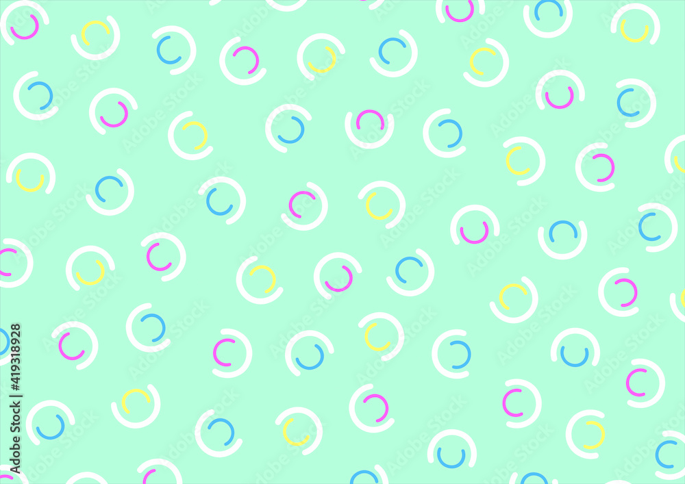 Pattern of multicolored semicircles on a mint background. Trendy illustrated pattern for brand identity, stationery, wrapping and wallpapers. Minimalistic abstract background.