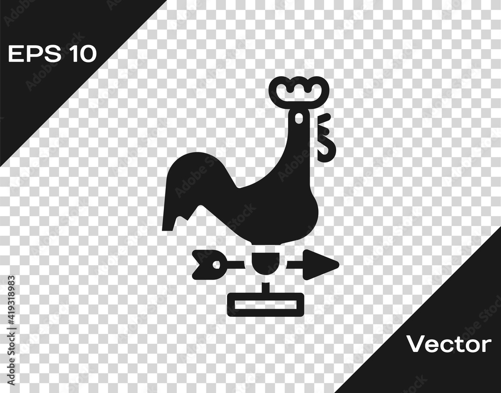 Black Rooster weather vane icon isolated on transparent background. Weathercock sign. Windvane rooster. Vector. Black Rooster weather vane icon isolated on transparent background. Weathercock sign. Windvane rooster. Vector.