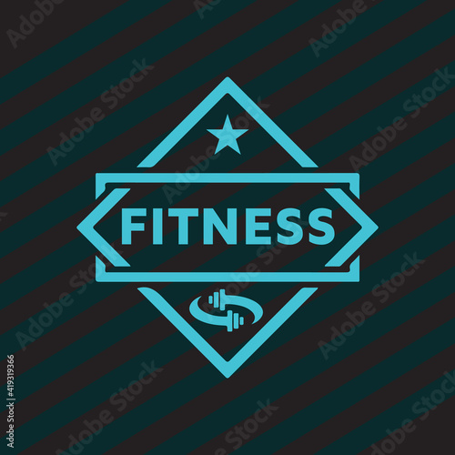 logo for new fitness facility with dumbbell icon. Virtual CrossFit and fitness vector official logo template.