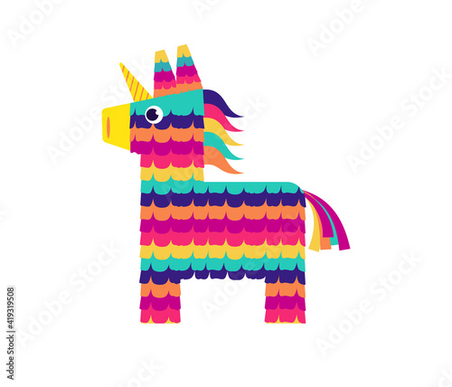 Pinata horse, Cute Unicorn. Viva Mexico, independence day, Cinco de Mayo. Fiesta colorful illustration