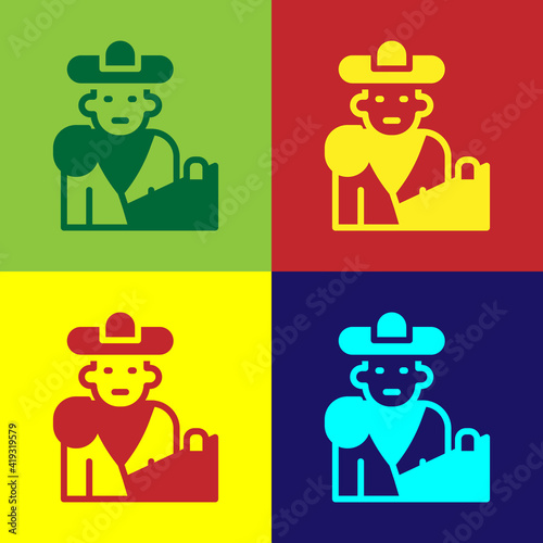 Pop art Spain bullfight, matador icon isolated on color background. Traditional Spanish entertainment. Vector.