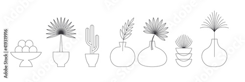 Bohemian linear logos, icons and symbols, plants, palms and leaves design templates, geometric abstract design elements for decoration. 