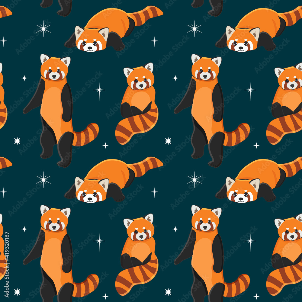 Seamless pattern of cute red panda in different poses. Cartoon design  animal character flat vector style. Baby texture for fabric, wrapping,  textile, wallpaper, clothing. Stock Vector | Adobe Stock