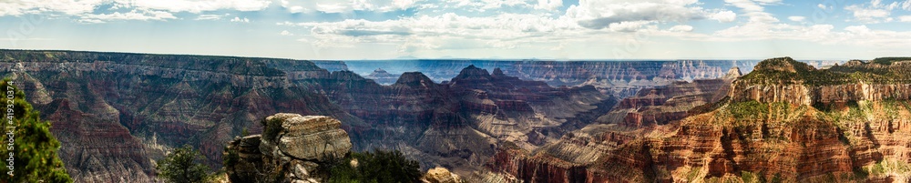 Panorama view of nature, clouds canyons and hills in Grand Canyon national park in Colorado, America