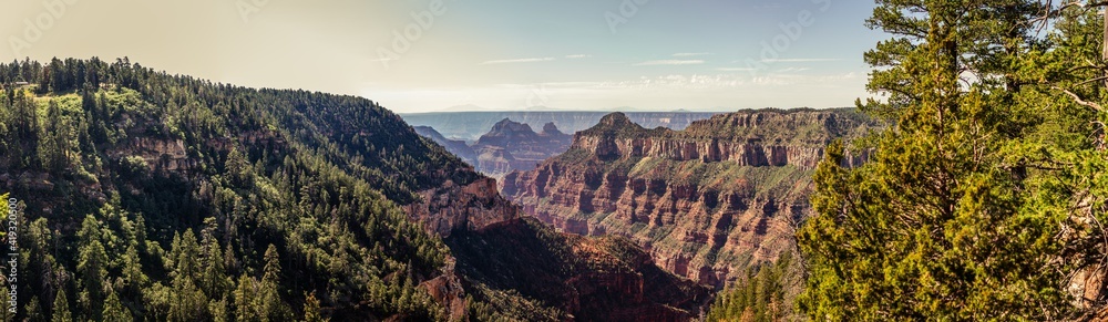 Panorama view of nature, clouds canyons and hills in Grand Canyon national park in Colorado, America