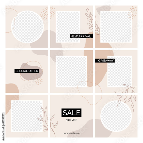 Social media seamless posts vector templates. Abstract organic shapes backgrounds with place for text, photos
