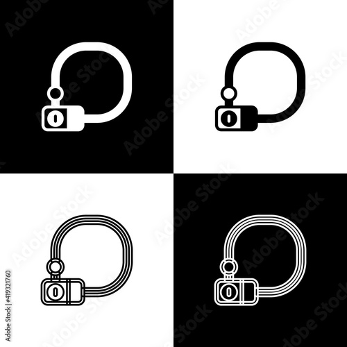 Set Bicycle lock U shaped industrial icon isolated on black and white background. Vector.