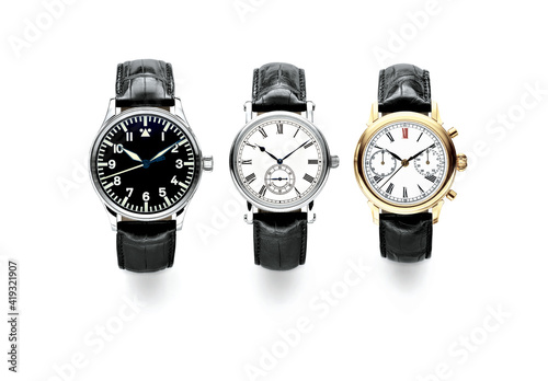 Group of four wrist watch with leather strap