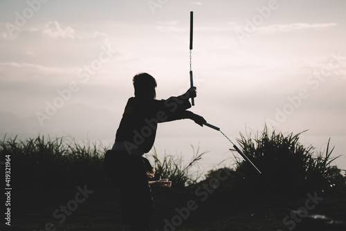 Silhouette of a samurai fighter 