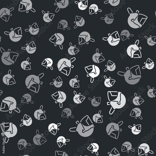 Grey Police helmet icon isolated seamless pattern on black background. Military helmet. Vector.