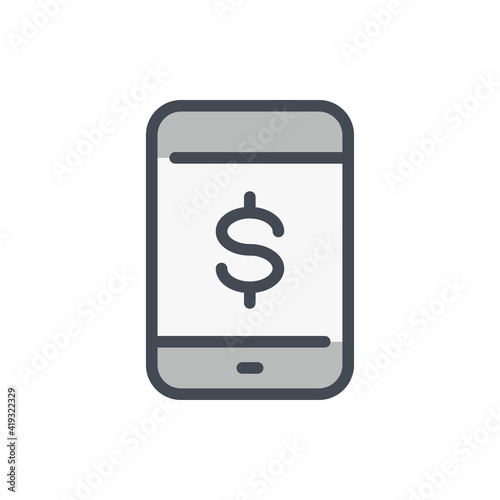 Wallpaper Mural Mobile payment color line icon. Mobile phone with dollar vector outline colorful sign. Torontodigital.ca