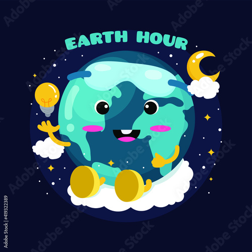 Flat Earth Hour Background Day. Vector Design.