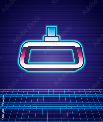 Retro style Car mirror icon isolated futuristic landscape background. 80s fashion party. Vector.