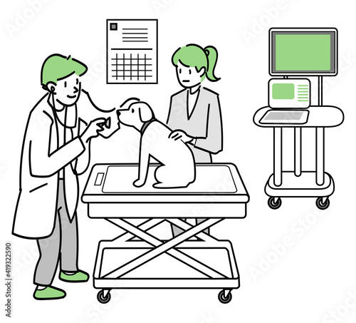 動物病院で大型犬の診療を行う2人