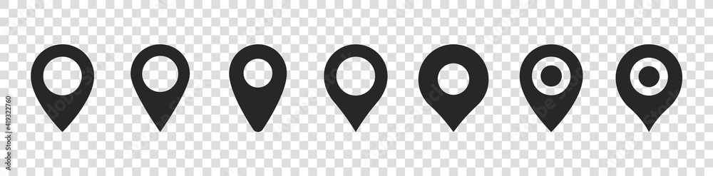 Location pin icon set. Map markers points isolated on transparent ...
