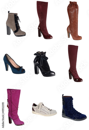 Large group of fashionable women's shoes composition